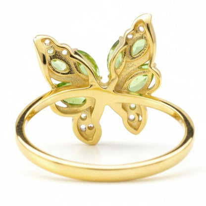 0.78 Ct Marquise Green Peridot and White Topaz Prong Silver Butterfly Ring