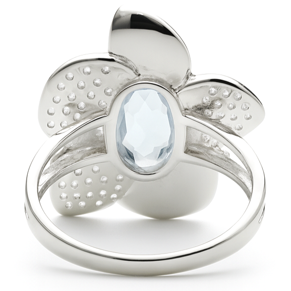 Natural Sky Blue Topaz Flower Ring Silver