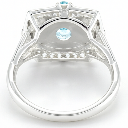 Natural Sky Blue Topaz Silver Cushion Ring