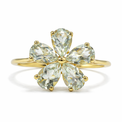 1.40 Ct Pear Green Amethyst Prong Silver Flower Ring