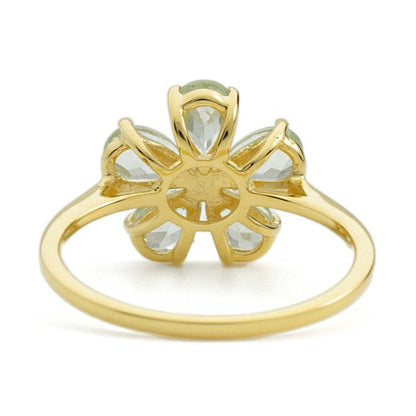 1.40 Ct Pear Green Amethyst Prong Silver Flower Ring