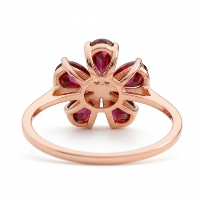 2.15 Ct Pear Red Garnet Prong Silver Flower Ring