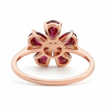 2.15 Ct Pear Red Garnet Prong Silver Flower Ring