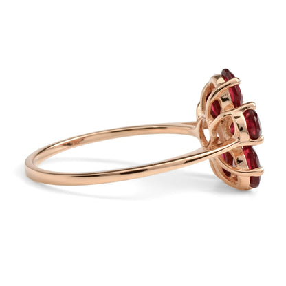 2.15 Ct Pear Red Garnet Prong Silver Flower Ring
