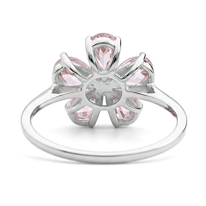 Natural Rose Quartz Sterling Silver Flower Ring