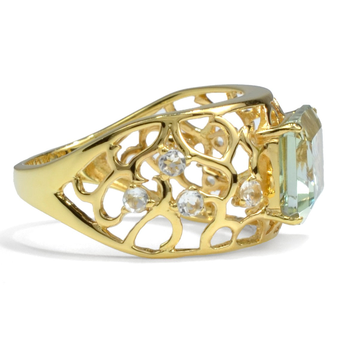2.4 Ct Octagon Green Amethyst Prong Silver Filigree Band Ring