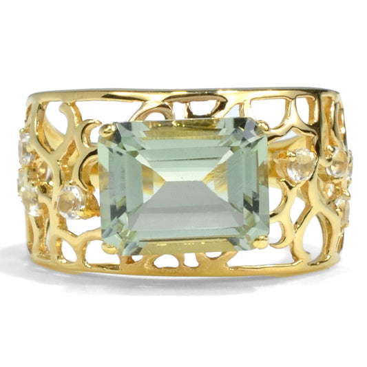 2.4 Ct Octagon Green Amethyst Prong Silver Filigree Band Ring