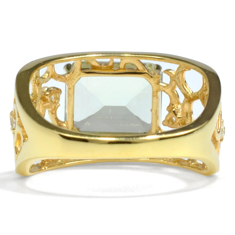 2.4 Ct Octagon Green Amethyst Prong Silver Filigree Band Ring