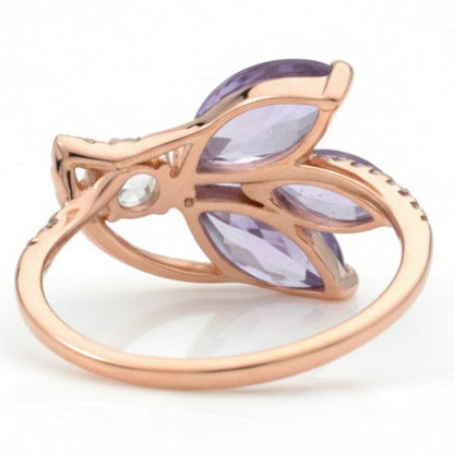 2.10 Ct Marquise Purple Amethyst and White Topaz Prong Silver Floral Ring