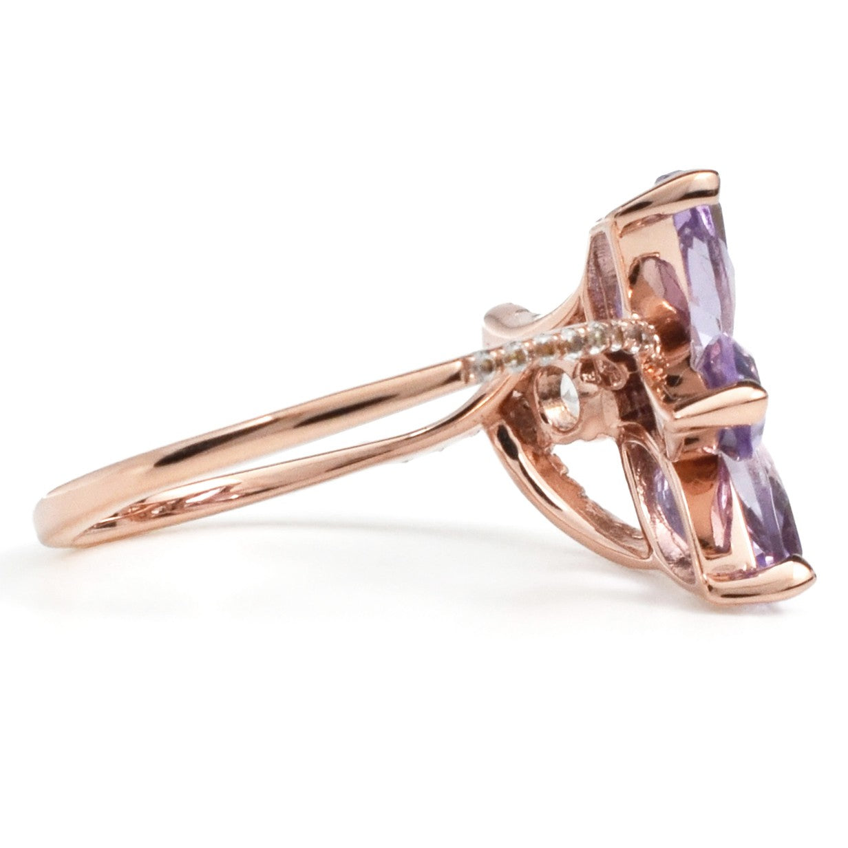 2.10 Ct Marquise Purple Amethyst and White Topaz Prong Silver Floral Ring