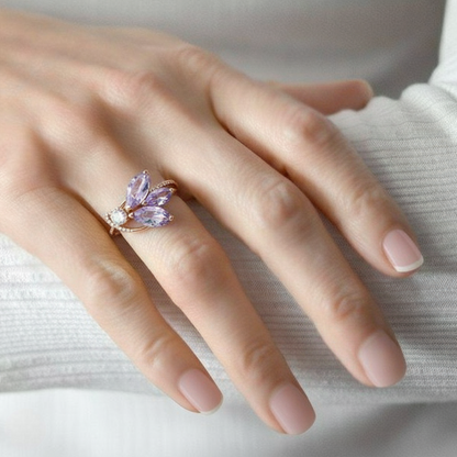 2.10 Ct Marquise Purple Amethyst and White Topaz Prong Silver Floral Ring