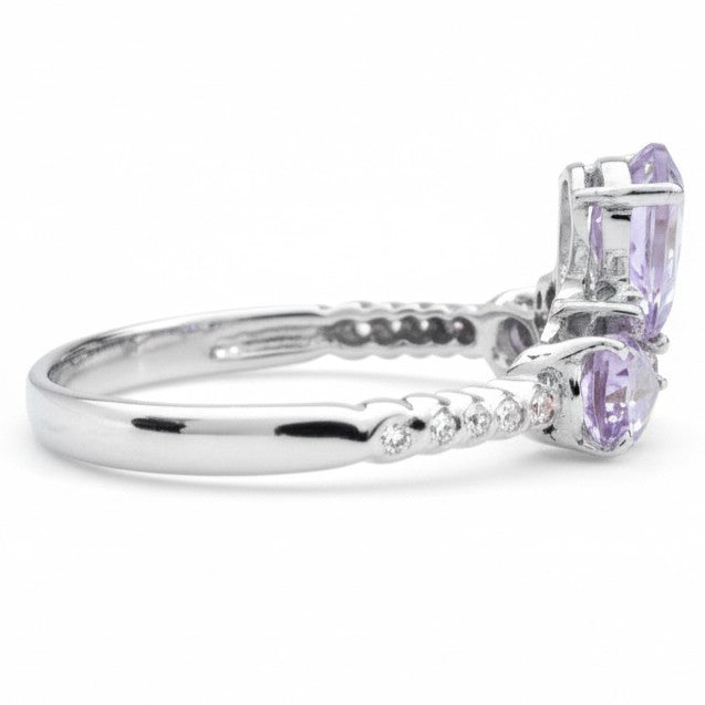 1.48 Ct Pear Purple Amethyst Prong Silver 3 Stone Pave Ring