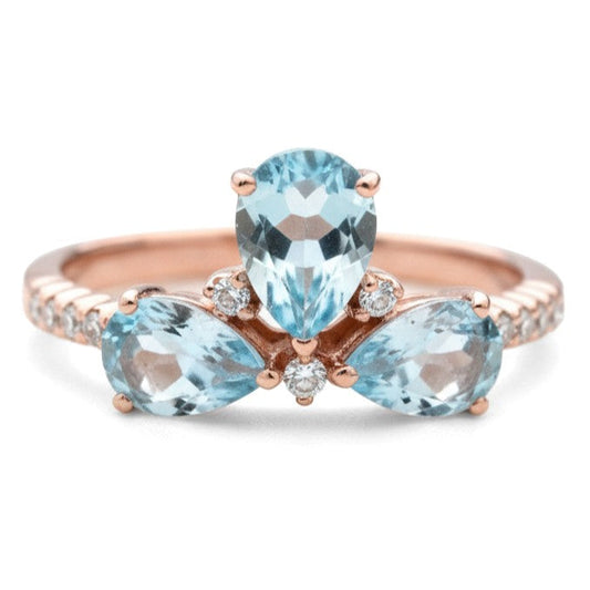 Natural Sky Blue Topaz 3 Stone Silver Ring