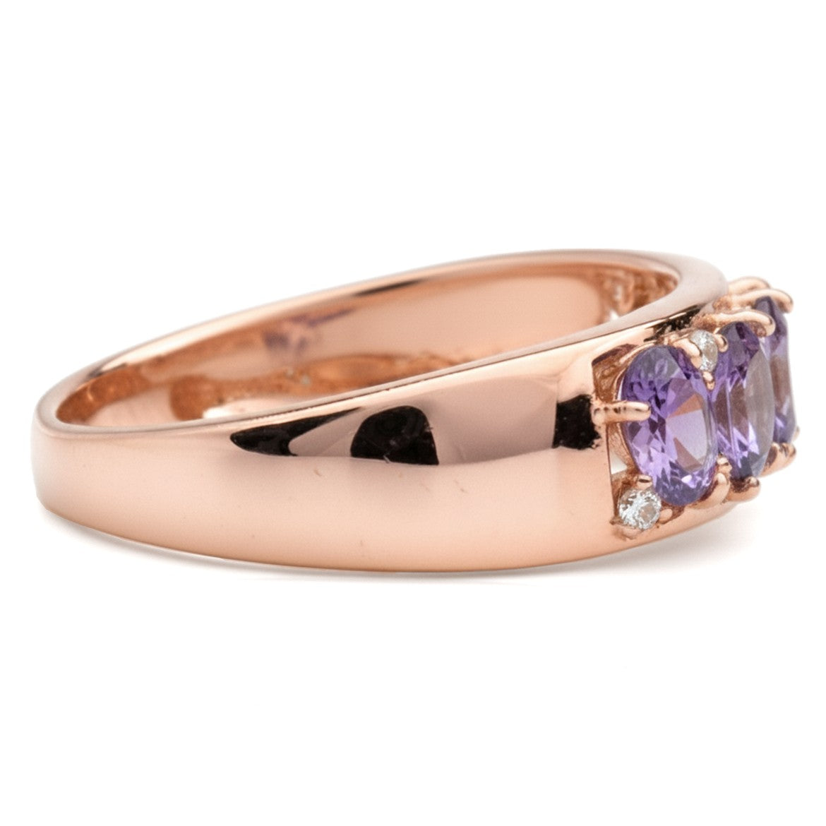 0.54 Ct Pear and Marquise Purple Amethyst and White Topaz Prong Silver Leaf Band Ring