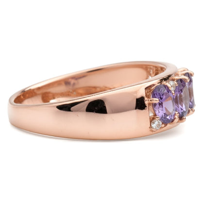 0.54 Ct Pear and Marquise Purple Amethyst and White Topaz Prong Silver Leaf Band Ring