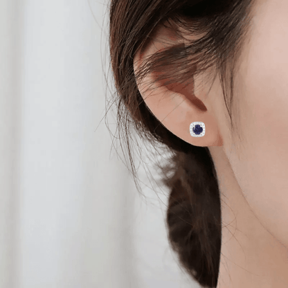 Small Sapphire Halo Stud Earrings