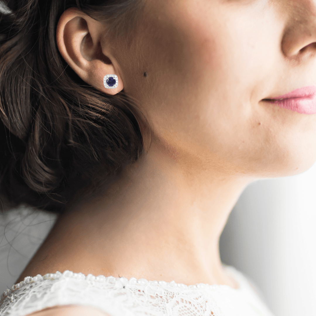 Small Sapphire Halo Stud Earrings