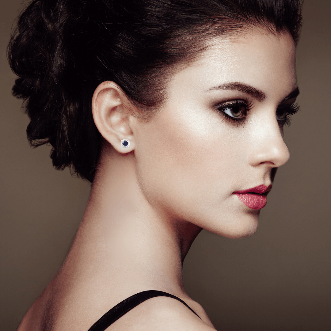 Small Sapphire Halo Stud Earrings