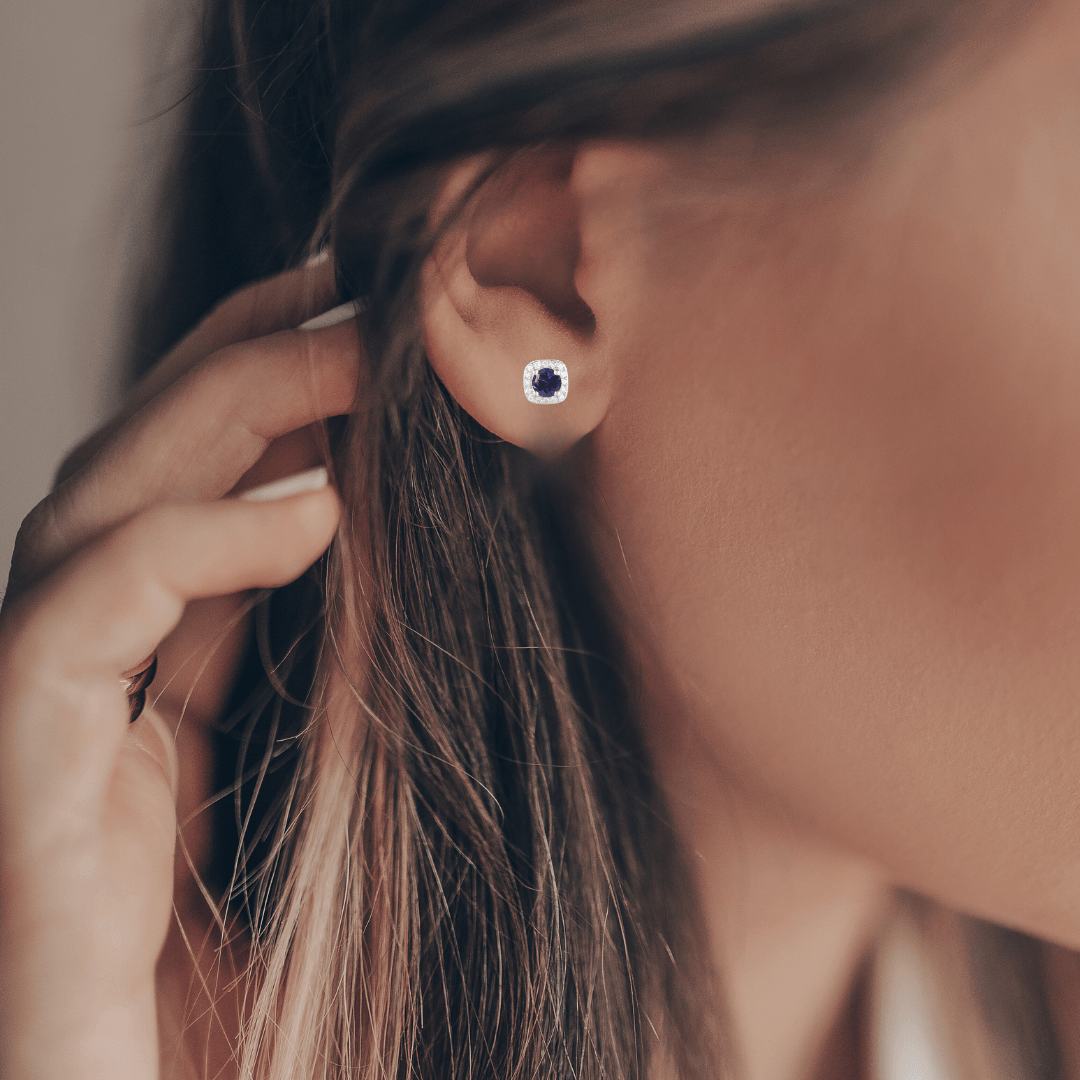 Small Sapphire Halo Stud Earrings