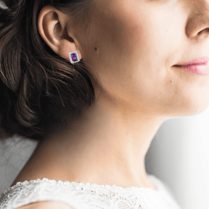 Natural Amethyst Octagon  Stud Earrings