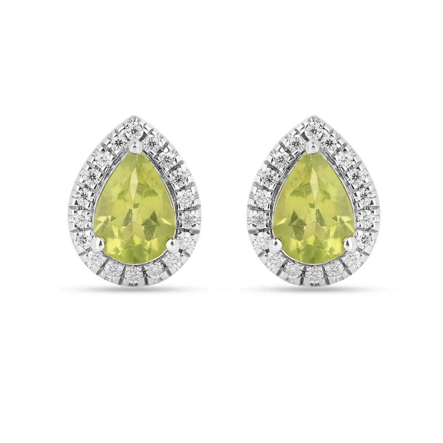 Natural Peridot Pear Shaped Halo Studs Earrings