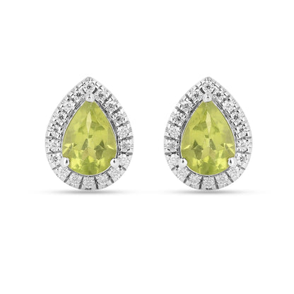 Natural Peridot Pear Shaped Halo Studs Earrings