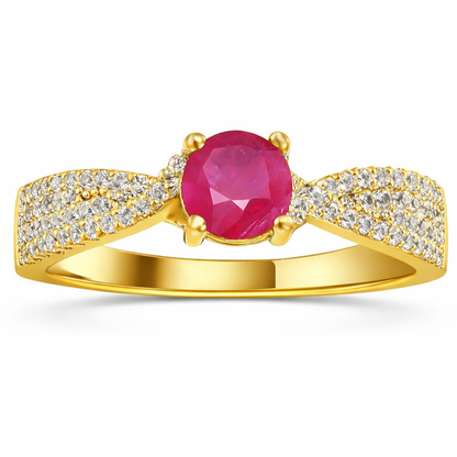 0.65 Ct Round Red Ruby 22k Gold Vermeil Solitaire Tapered Twist Shank Prong Pave Ring