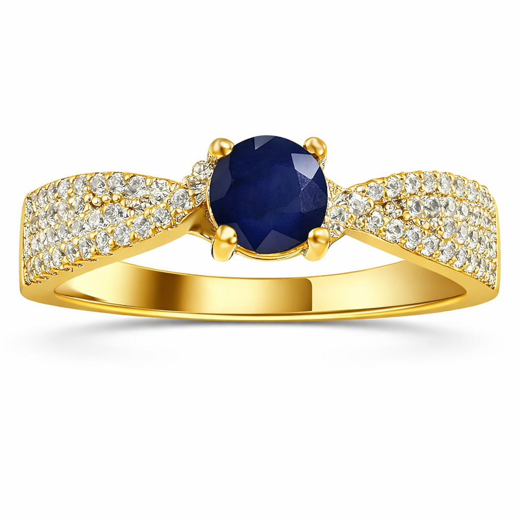 1.39 Ct Round Blue Sapphire and White Sapphire Prong 22K Gold Vermeil Engagement Ring