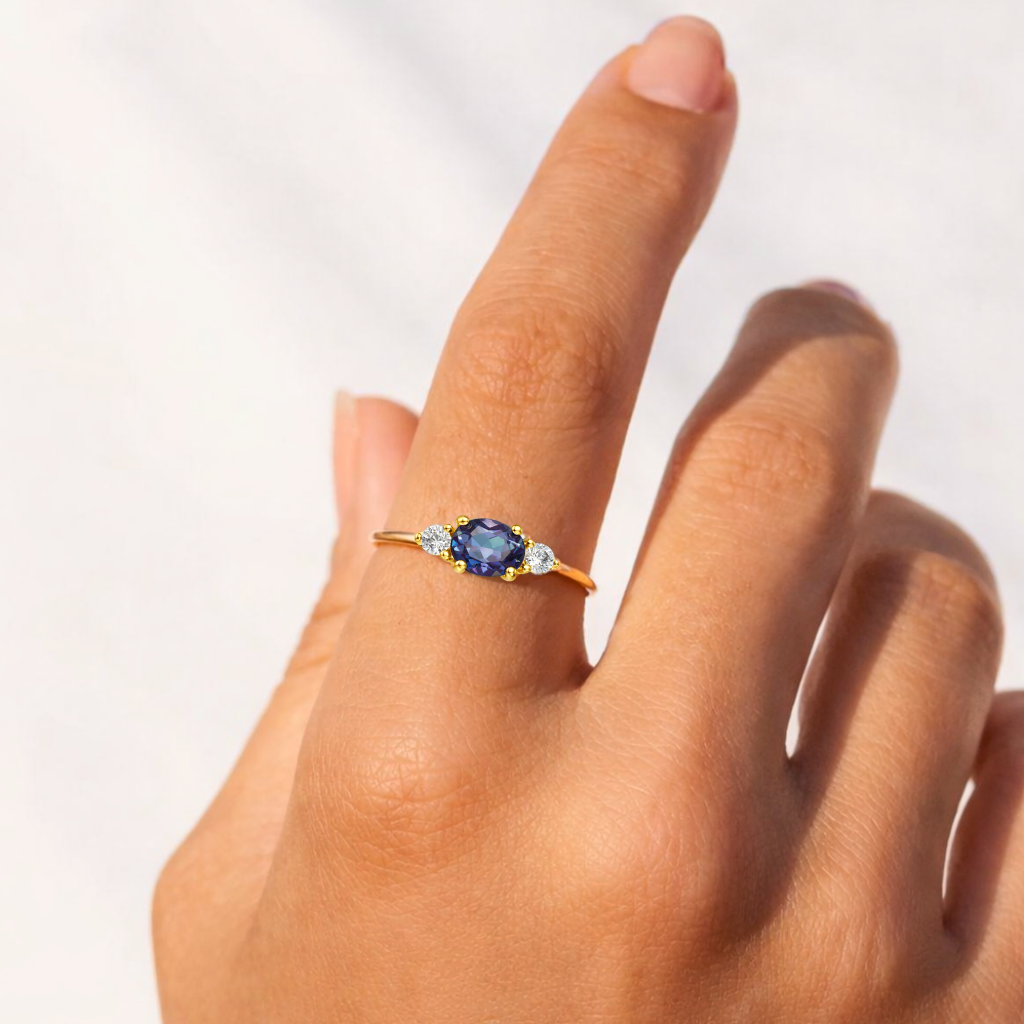 22k Gold Vermeil Alexandrite Oval Three Stone Ring