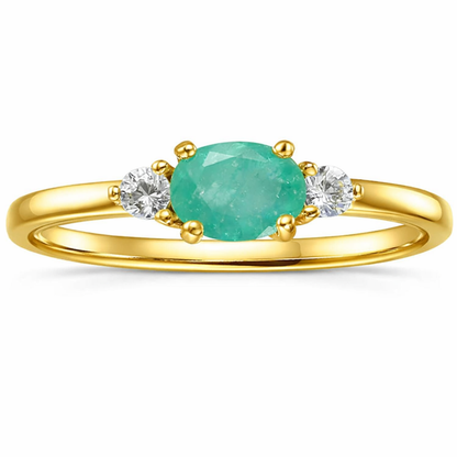 0.43 Ct Oval Green Emerald and White Sapphire Prong 22K Gold Vermeil Three Stone Promise Ring