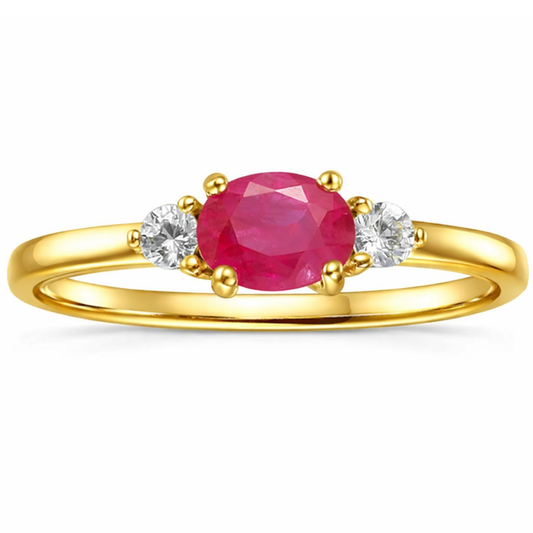 0.45 Ct Oval Red Ruby 22k Gold Vermeil Ruby Oval Three Stone Claw Ring