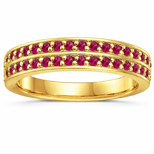 0.75 Ct Round Red Ruby 22k Gold Vermeil Dual Eternity Pave Ring