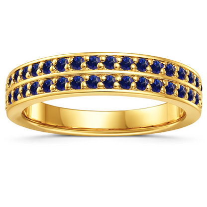 0.75 Ct Round Blue Sapphire Prong 22k Gold Vermeil Dual Eternity Ring