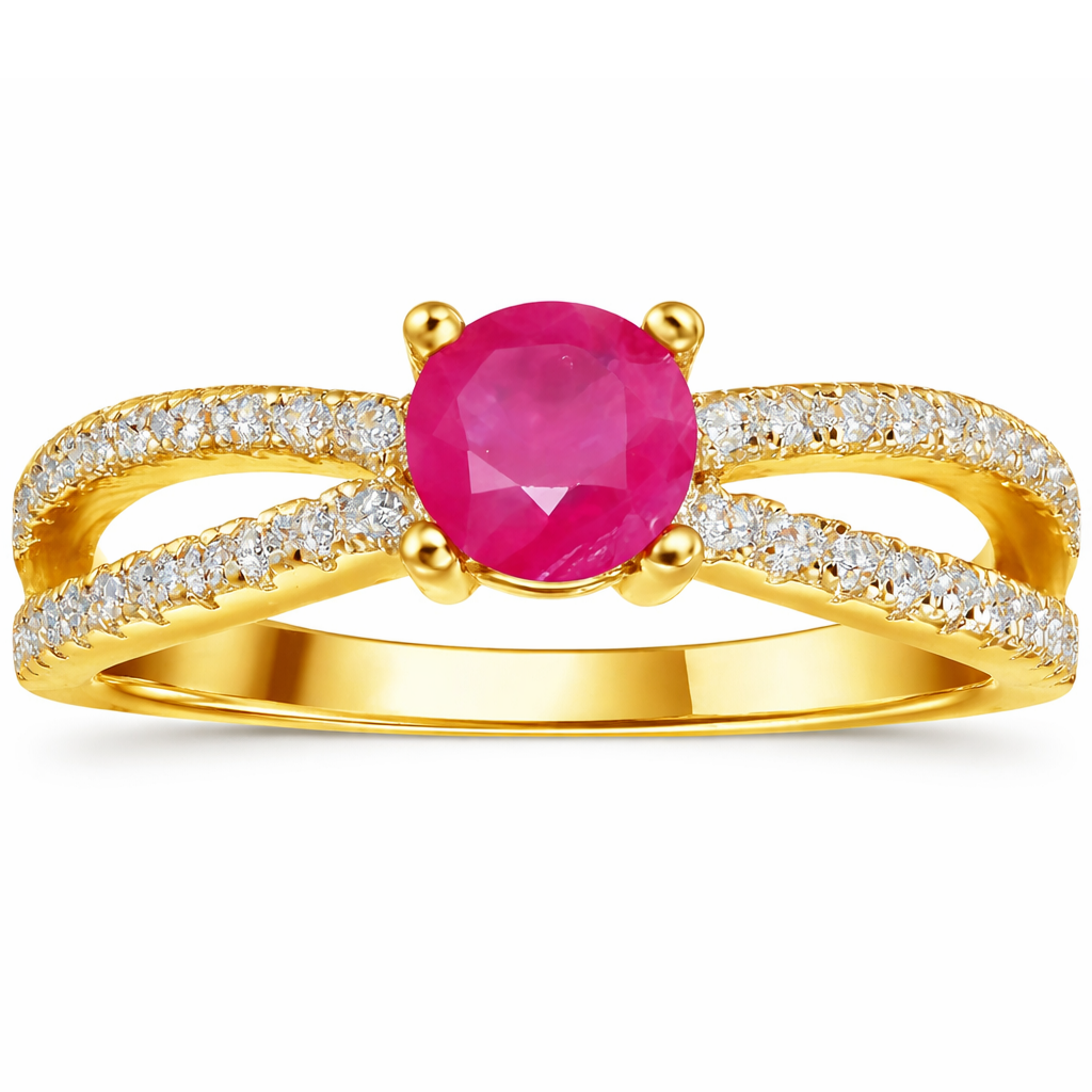 0.40 Ct Round Red Ruby 22k Gold Vermeil Split Band Prong Pave Ring