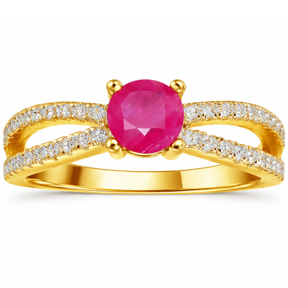 0.40 Ct Round Red Ruby 22k Gold Vermeil Split Band Prong Pave Ring