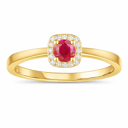 Round Red Ruby 22k Gold Vermeil Prong Petite Halo Ring