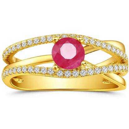 0.65 Ct Round Red Ruby 22k Gold Vermeil Split Band Fashion Prong Pave Ring