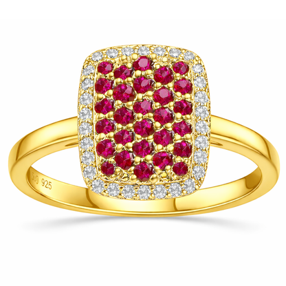 0.70 Ct Round Red Ruby 22k Gold Vermeil Statement Cluster Ring