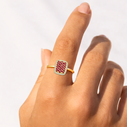 0.70 Ct Round Red Ruby 22k Gold Vermeil Statement Cluster Ring