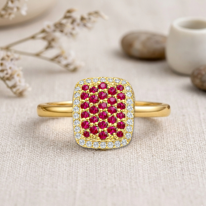 0.70 Ct Round Red Ruby 22k Gold Vermeil Statement Cluster Ring