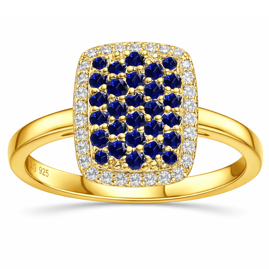 0.70 Ct Round Blue Sapphire Prong 22k Gold Vermeil Cushion Statement Ring