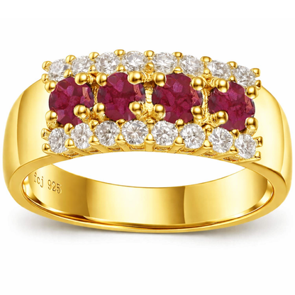 1 Ct Round Red Ruby 22k Gold Vermeil Three-Row Prong Eternity Band Ring