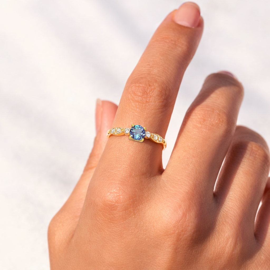 22k Gold Vermeil Alexandrite Round Solitaire Ring