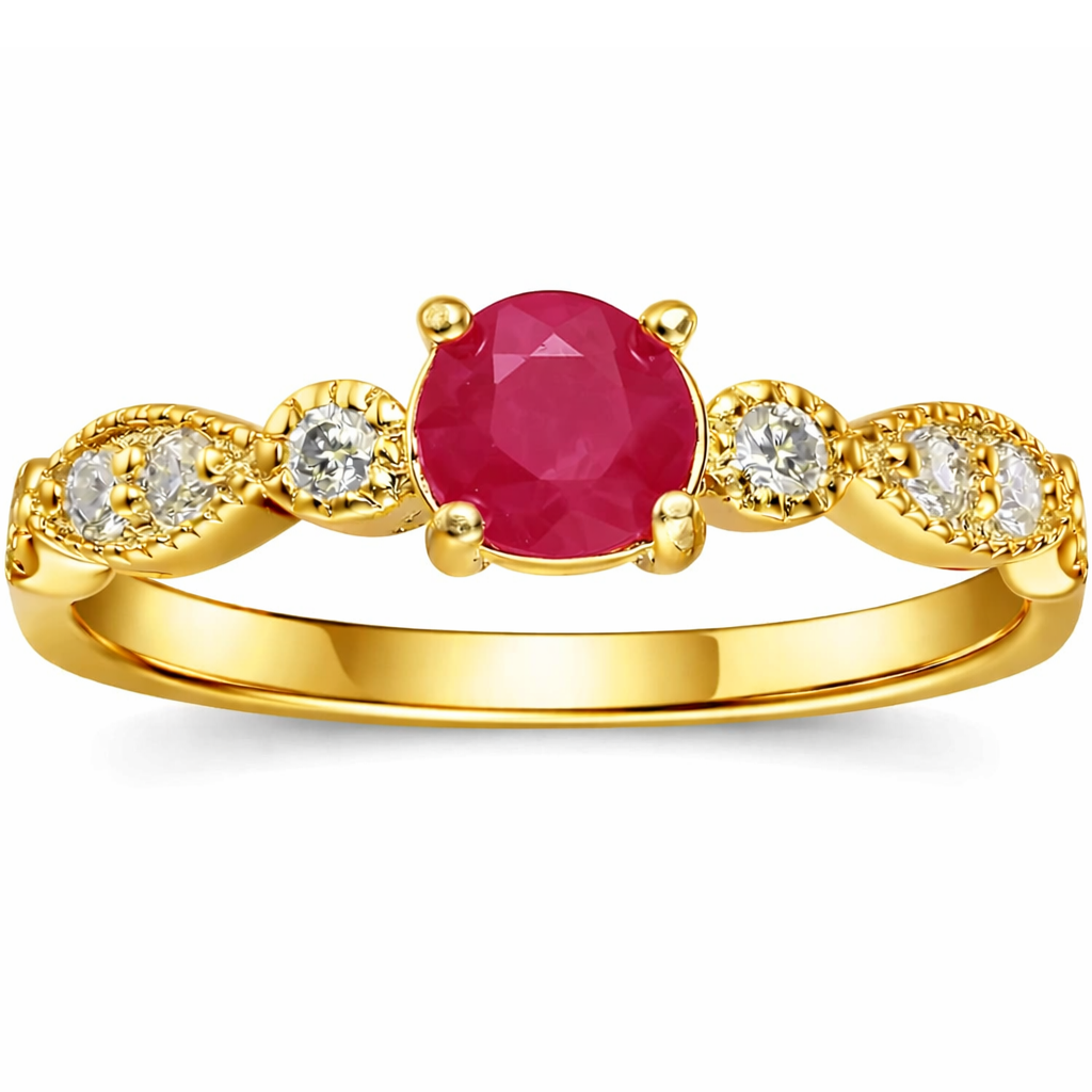 0.74 Ct Round Red Ruby 22k Gold Vermeil Prong Ring