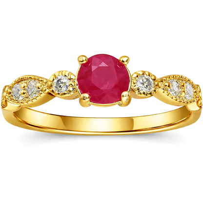 0.74 Ct Round Red Ruby 22k Gold Vermeil Prong Ring