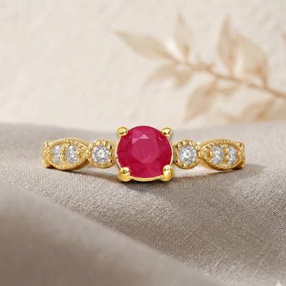 0.74 Ct Round Red Ruby 22k Gold Vermeil Prong Ring