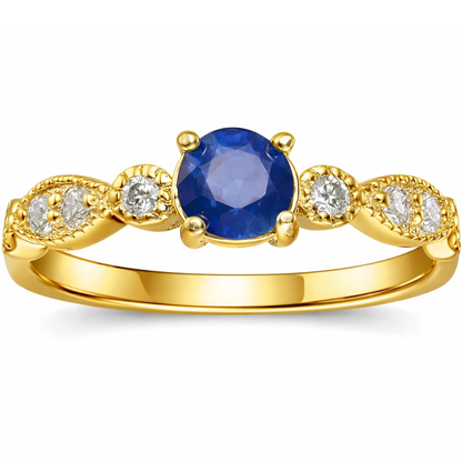 0.50 Ct Round Blue Sapphire Prong 22k Gold Vermeil Dainty Engagement Ring