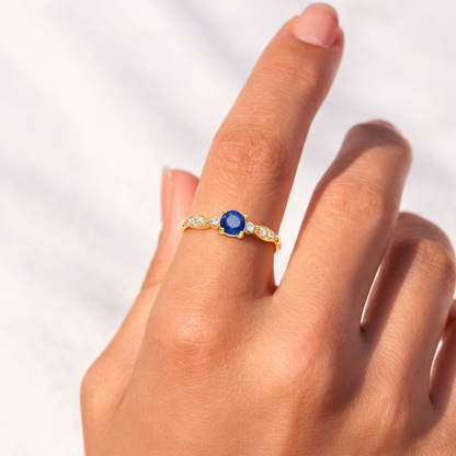 0.50 Ct Round Blue Sapphire Prong 22k Gold Vermeil Dainty Engagement Ring
