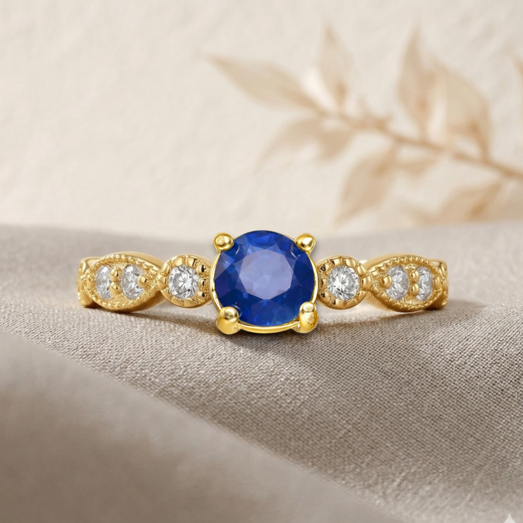0.50 Ct Round Blue Sapphire Prong 22k Gold Vermeil Dainty Engagement Ring