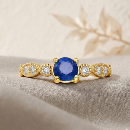 0.50 Ct Round Blue Sapphire Prong 22k Gold Vermeil Dainty Engagement Ring